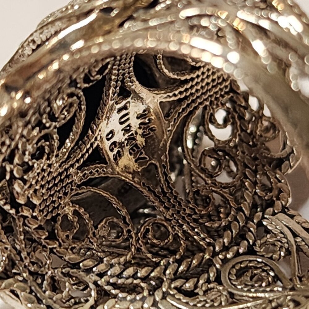 Vintage 925 Silver Black Onyx Filigree Ring - Picture 5 of 8
